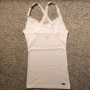 Brand new Hollister white Hollister tank top with lace detail. Off white, small.